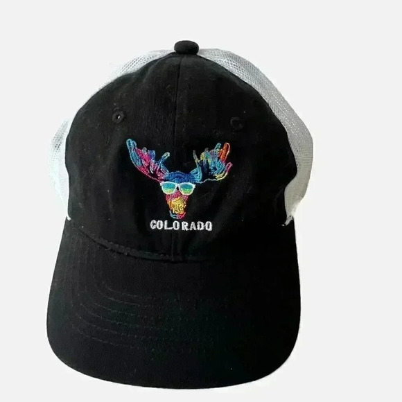 Colorful Moose Pop Art Painting  Colorado Modern Trucker Hat Unisex Black - Picture 2 of 7